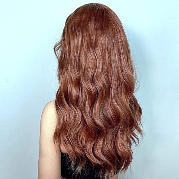 𝅺🆕 Stunning Long Auburn Brown Wig Synthetic No Lace Wig Full Bangs SEXY NWT👀😘 - Picture 5 of 7